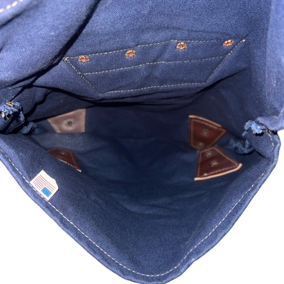 EUC Duluth Pack Scout Backpack Navy Blue Canvas Brown Leather Unisex Adventure - Picture 7 of 9